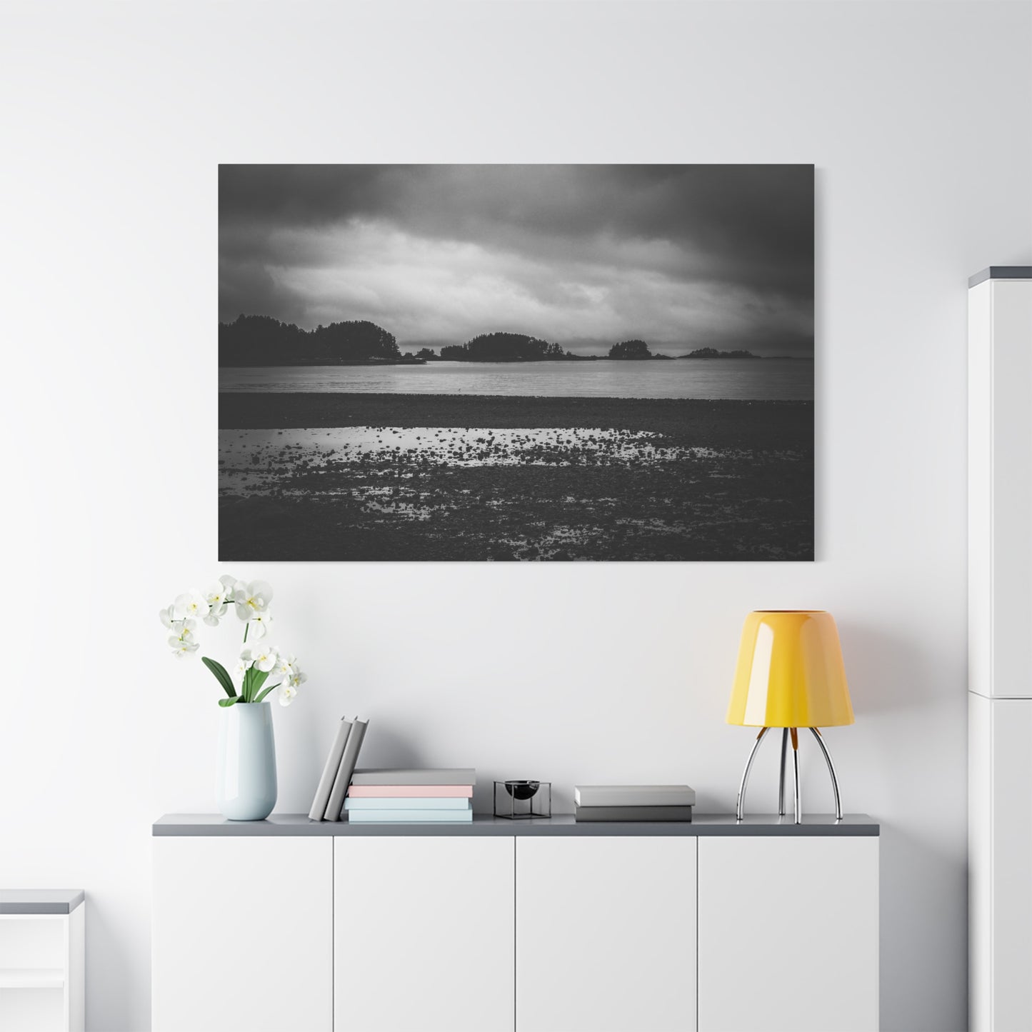 Canvas Wall Art - Photography Grey Scale Ocean Islands