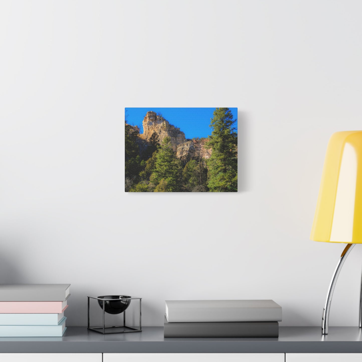 Canvas Print - Towering Cliff Green Trees Blue Skies Photography