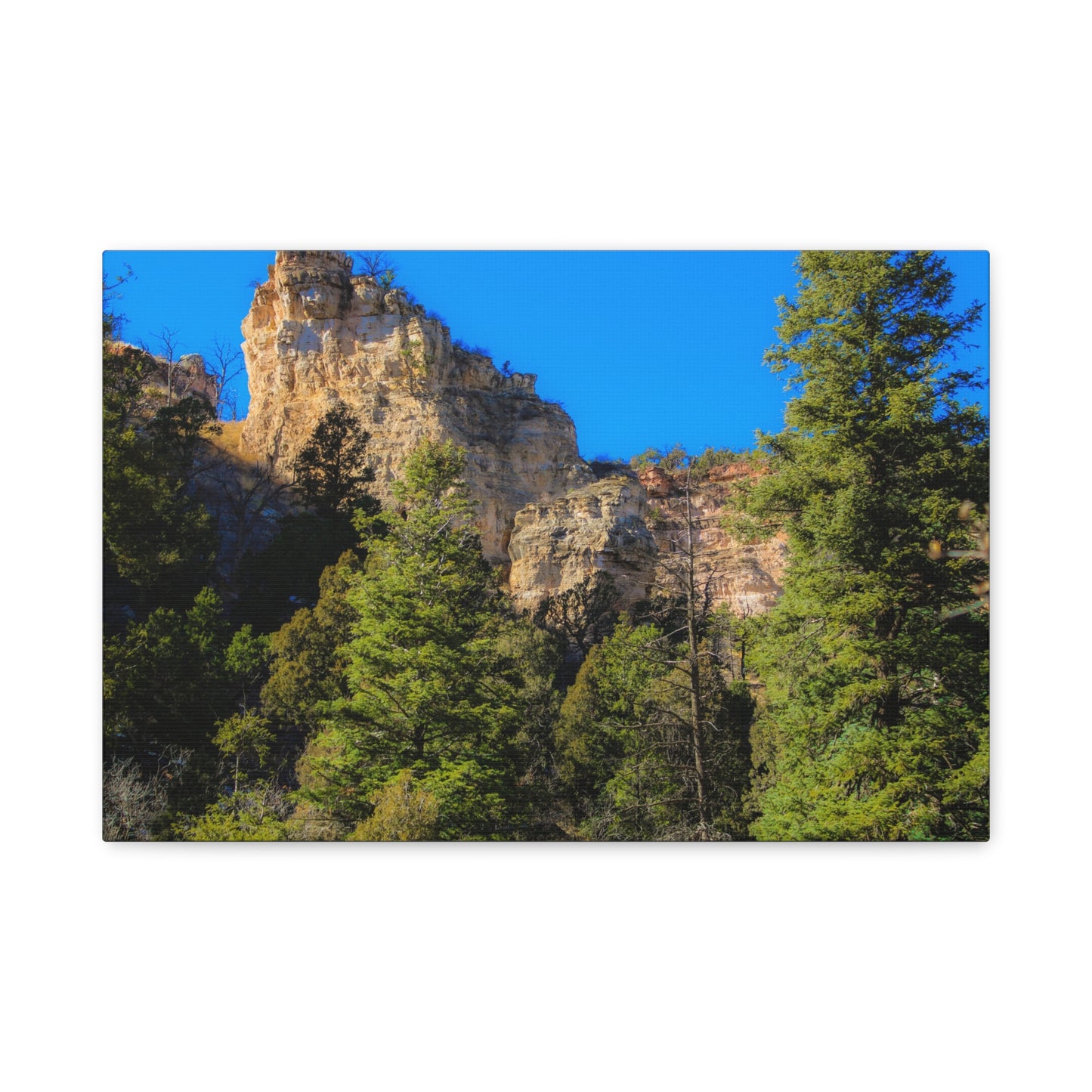 Canvas Print - Towering Cliff Green Trees Blue Skies Photography