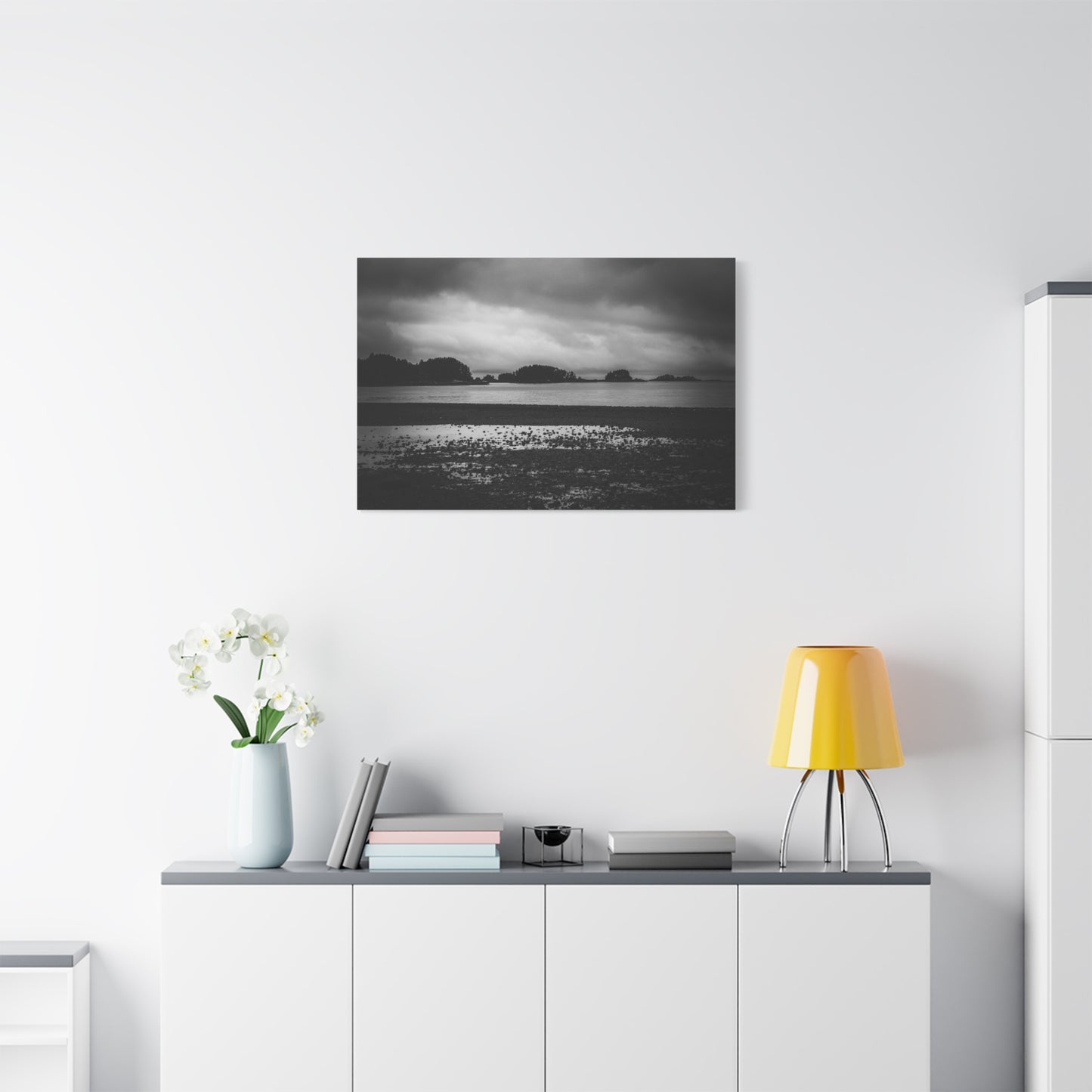 Canvas Wall Art - Photography Grey Scale Ocean Islands