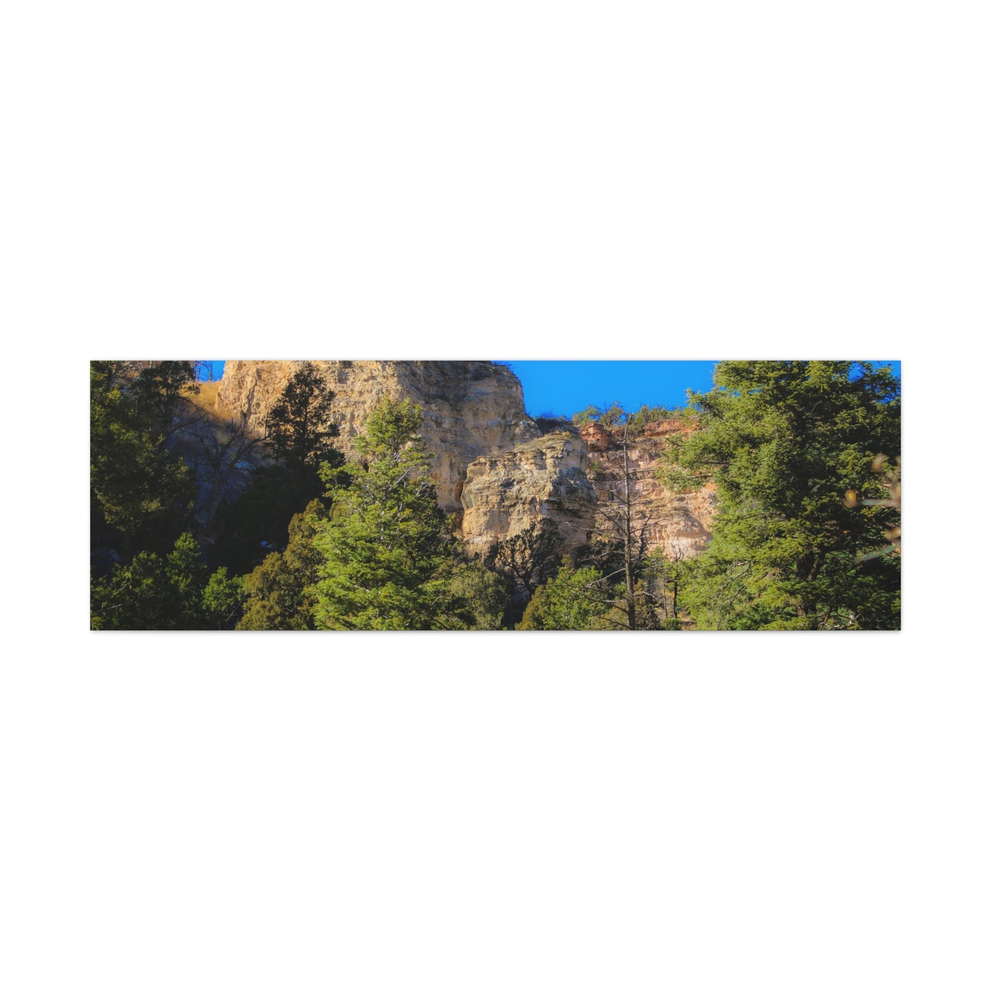 Canvas Print - Towering Cliff Green Trees Blue Skies Photography