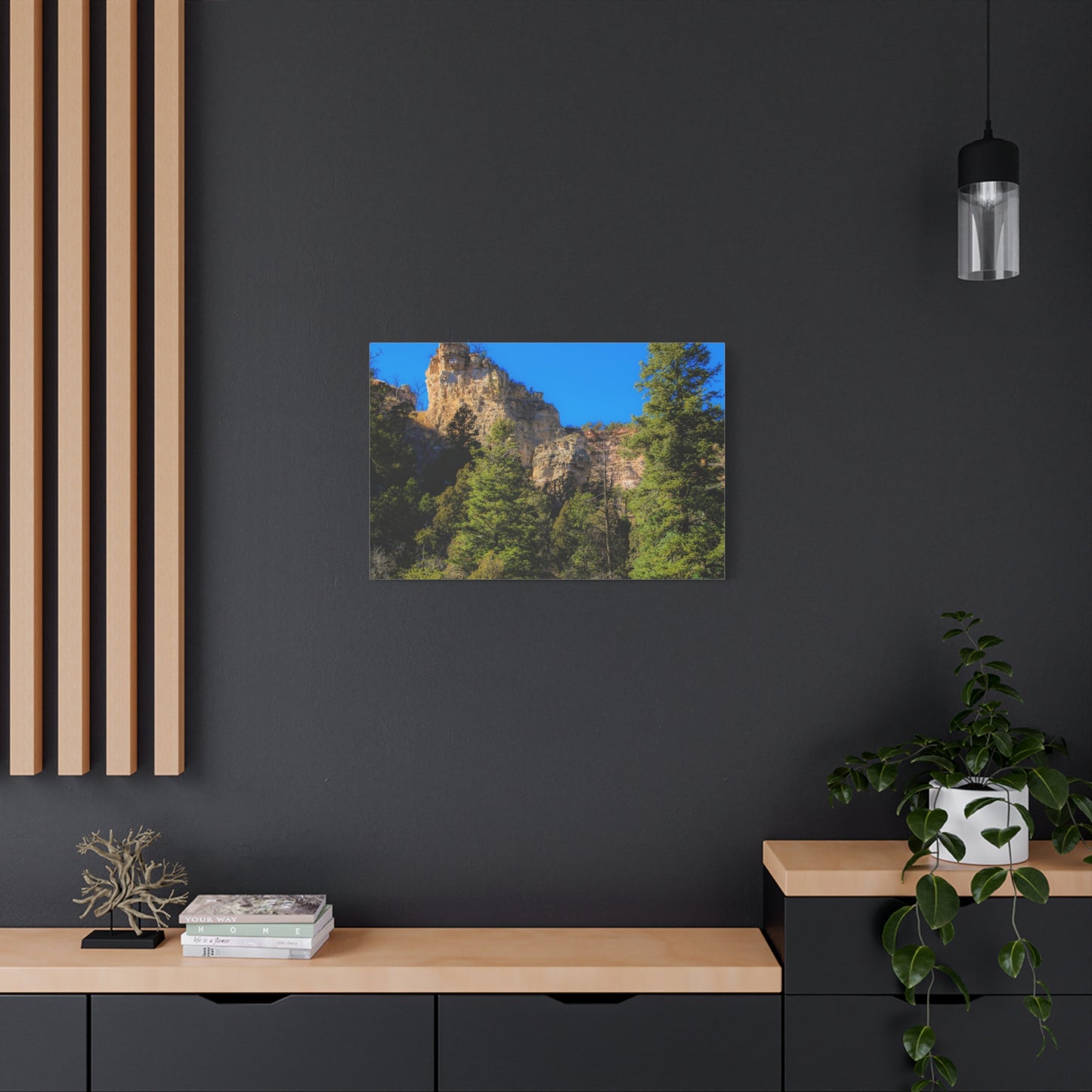 Canvas Print - Towering Cliff Green Trees Blue Skies Photography