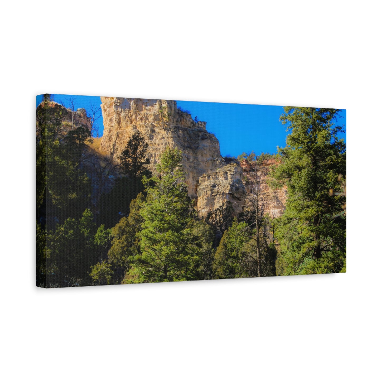 Canvas Print - Towering Cliff Green Trees Blue Skies Photography