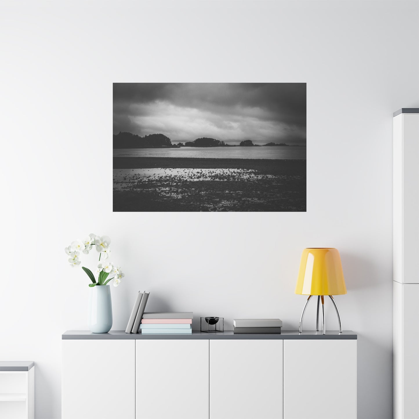 Canvas Wall Art - Photography Grey Scale Ocean Islands