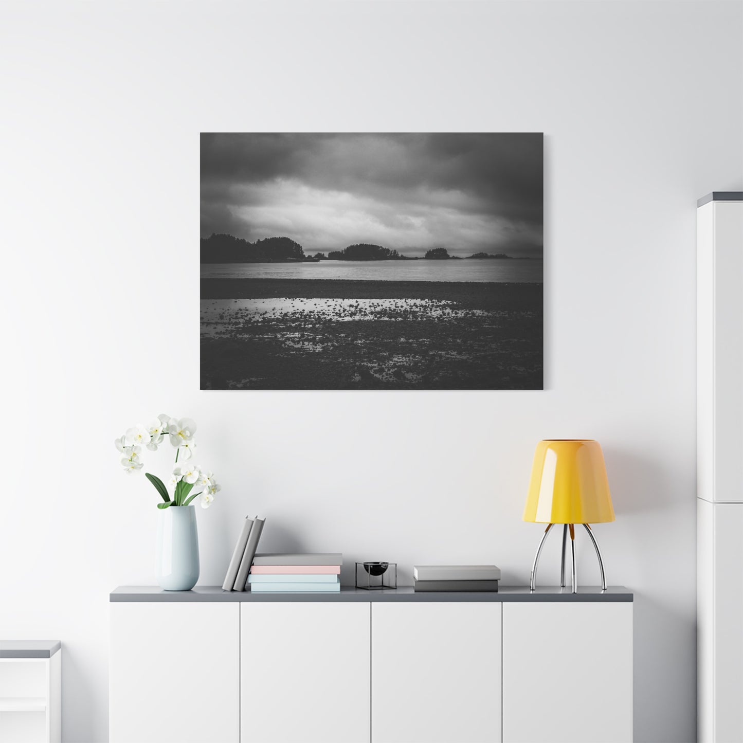 Canvas Wall Art - Photography Grey Scale Ocean Islands