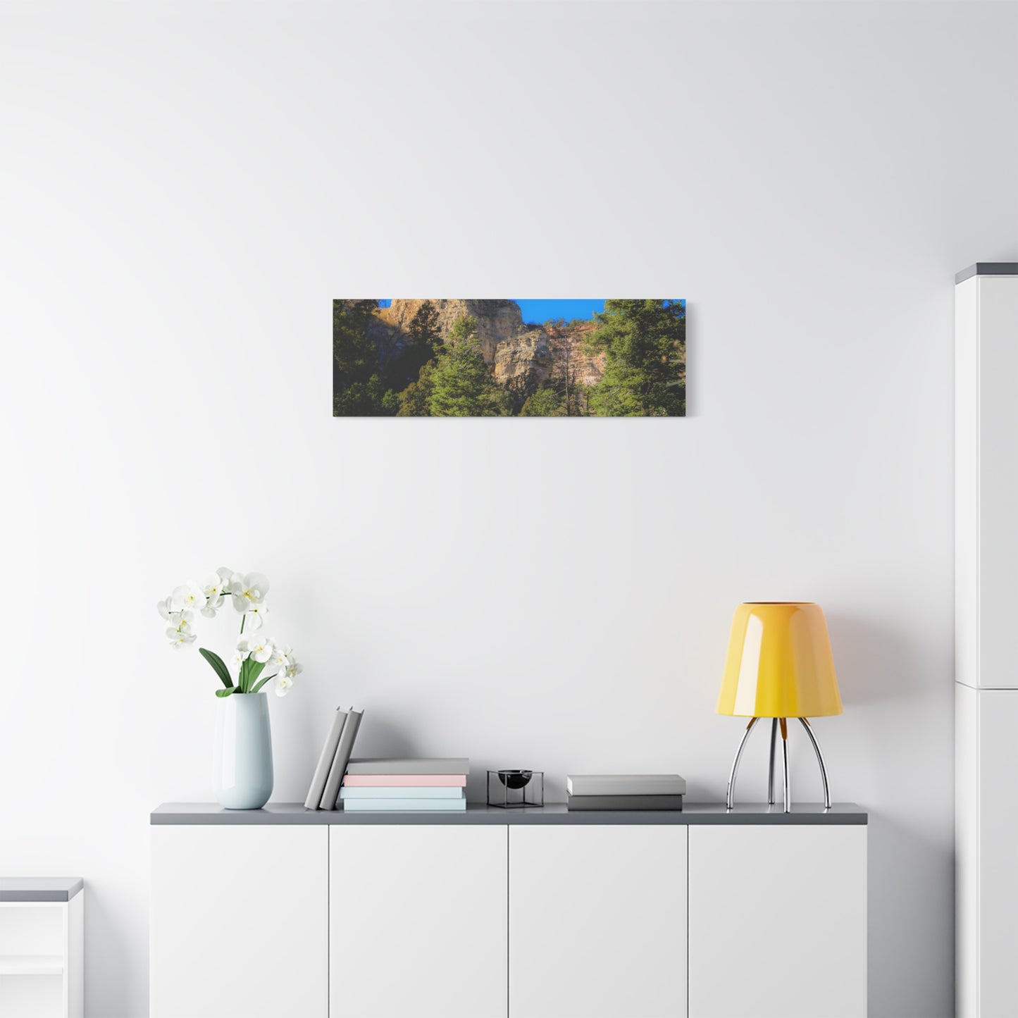 Canvas Print - Towering Cliff Green Trees Blue Skies Photography
