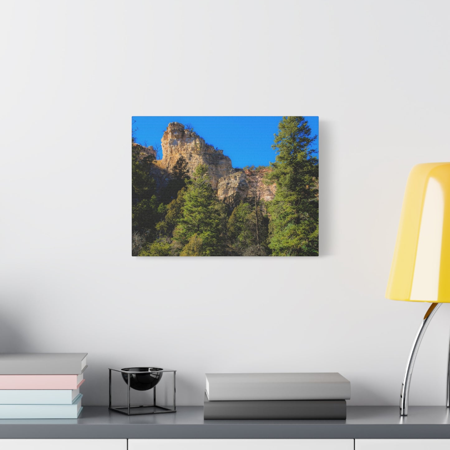 Canvas Print - Towering Cliff Green Trees Blue Skies Photography