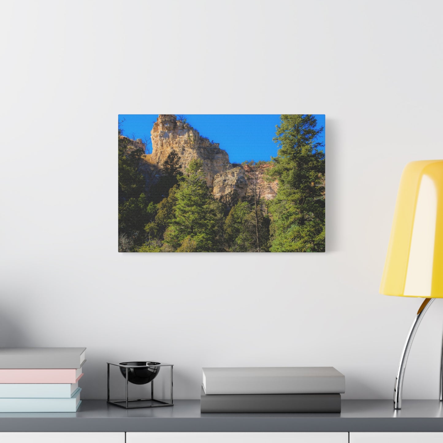 Canvas Print - Towering Cliff Green Trees Blue Skies Photography