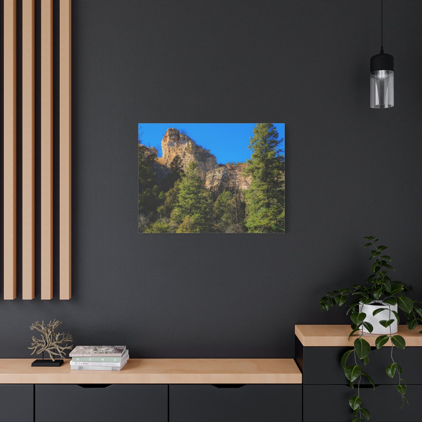 Canvas Print - Towering Cliff Green Trees Blue Skies Photography