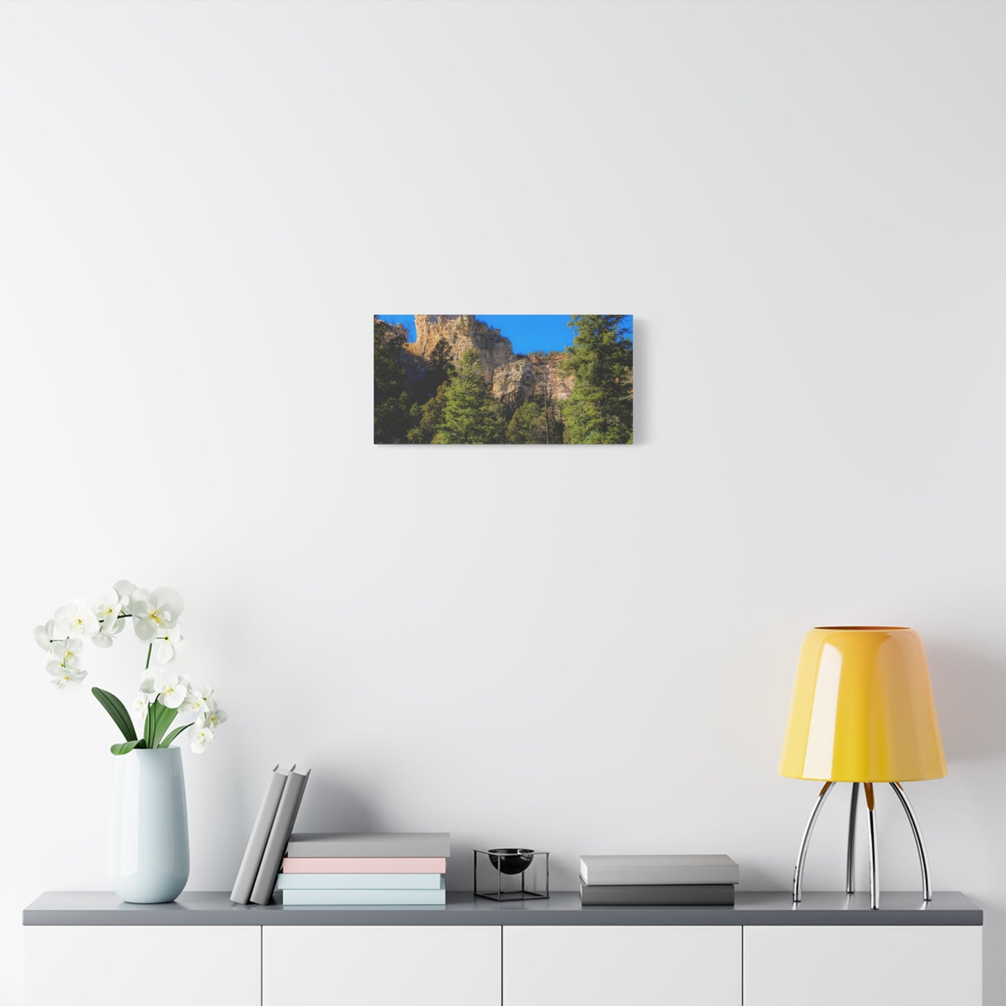 Canvas Print - Towering Cliff Green Trees Blue Skies Photography