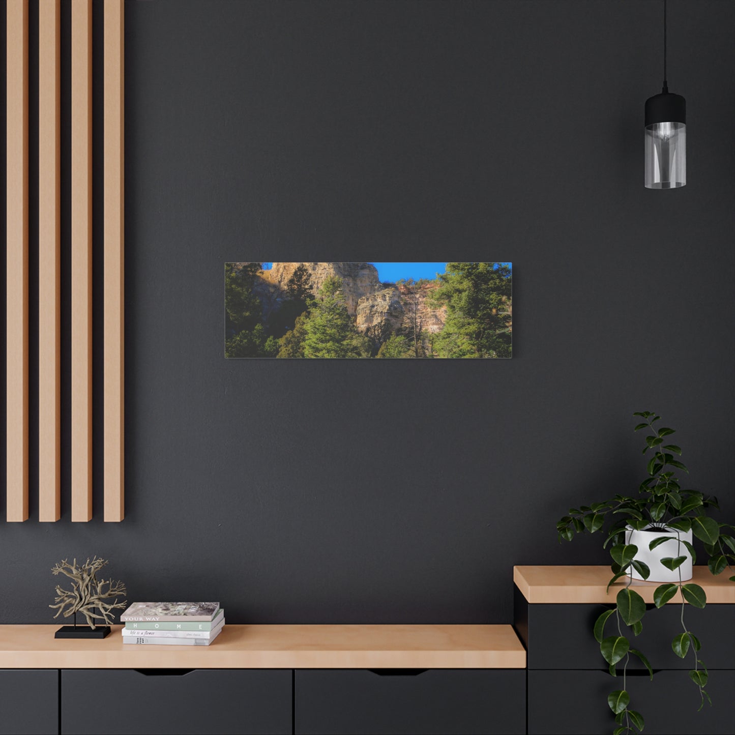 Canvas Print - Towering Cliff Green Trees Blue Skies Photography
