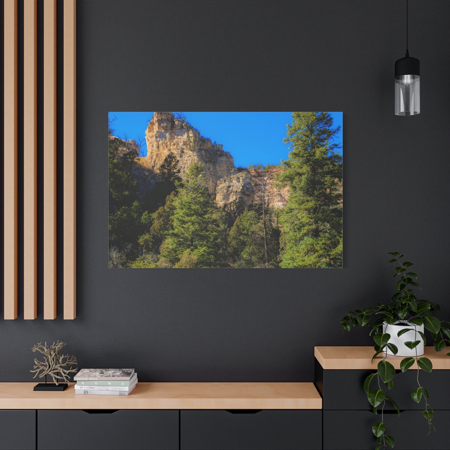 Canvas Print - Towering Cliff Green Trees Blue Skies Photography