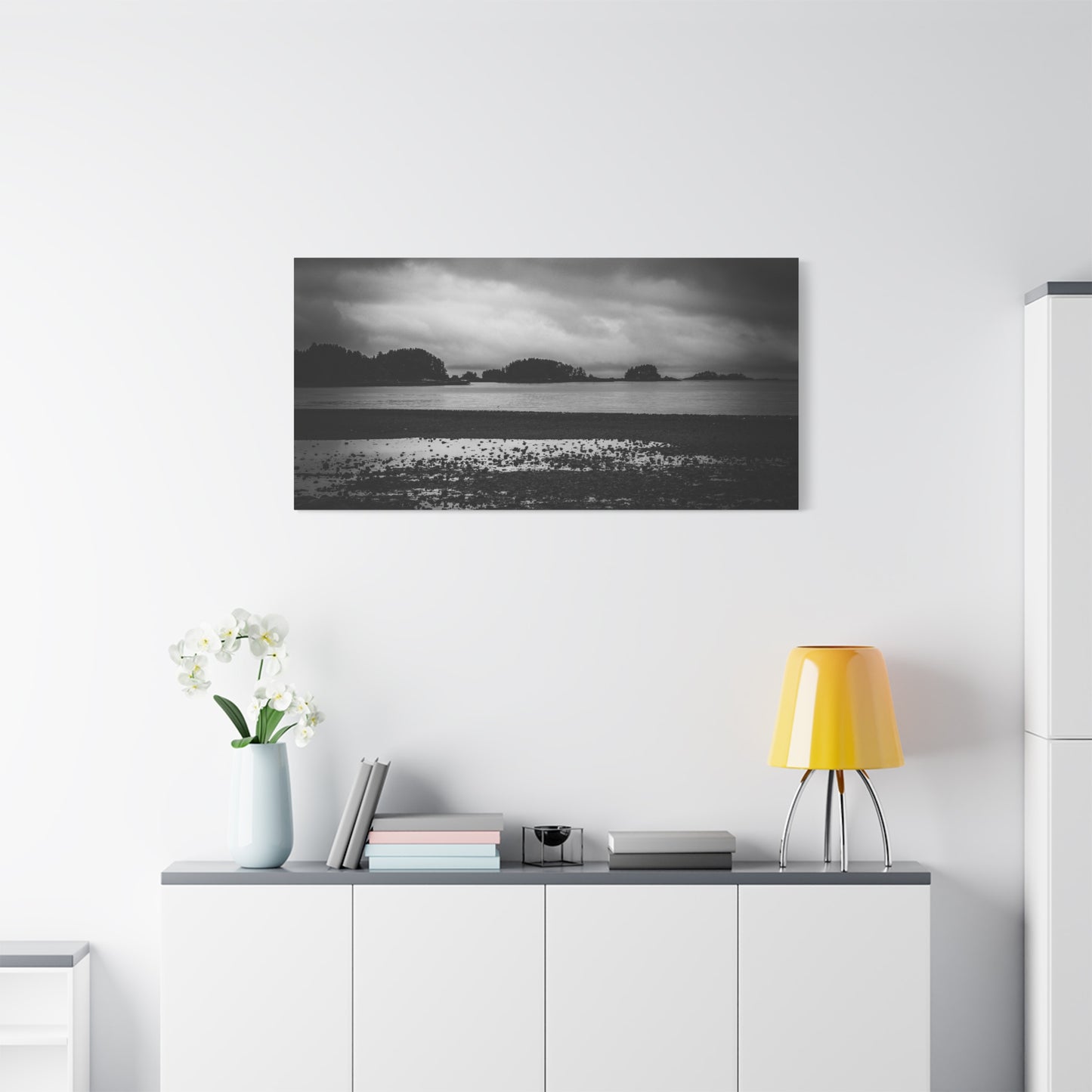 Canvas Wall Art - Photography Grey Scale Ocean Islands