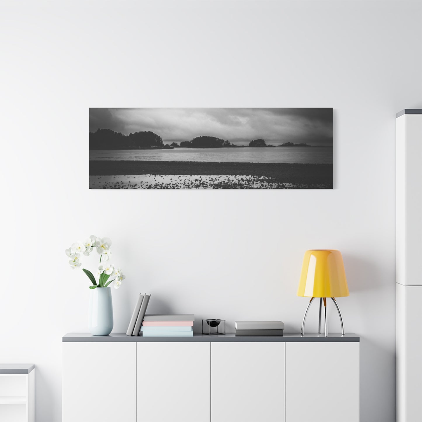 Canvas Wall Art - Photography Grey Scale Ocean Islands
