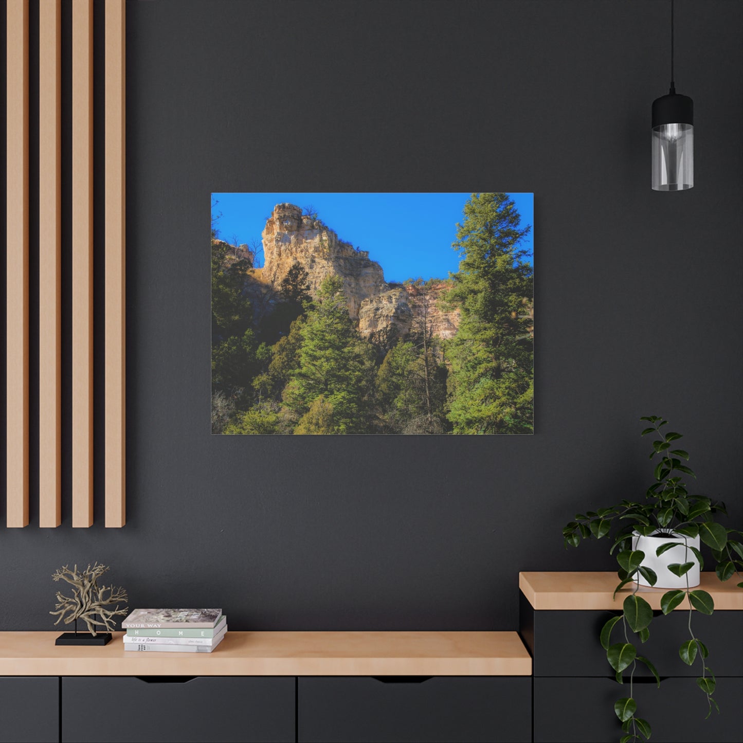 Canvas Print - Towering Cliff Green Trees Blue Skies Photography