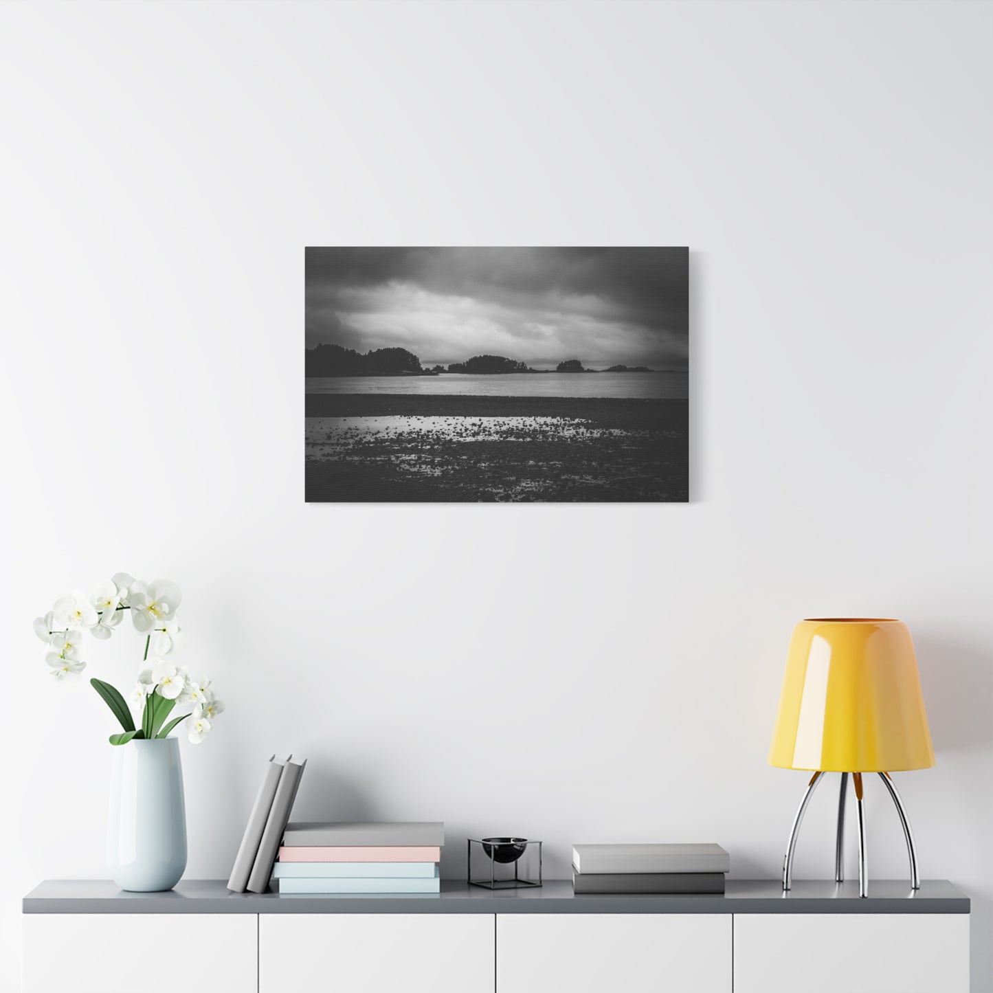 Canvas Wall Art - Photography Grey Scale Ocean Islands
