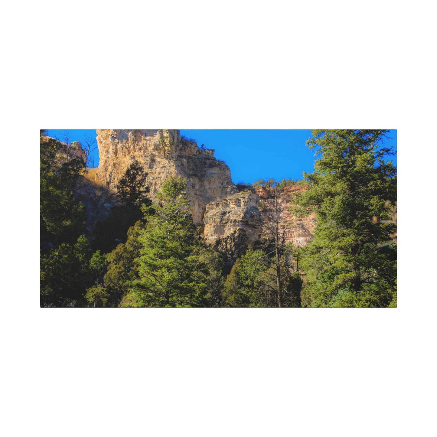 Canvas Print - Towering Cliff Green Trees Blue Skies Photography