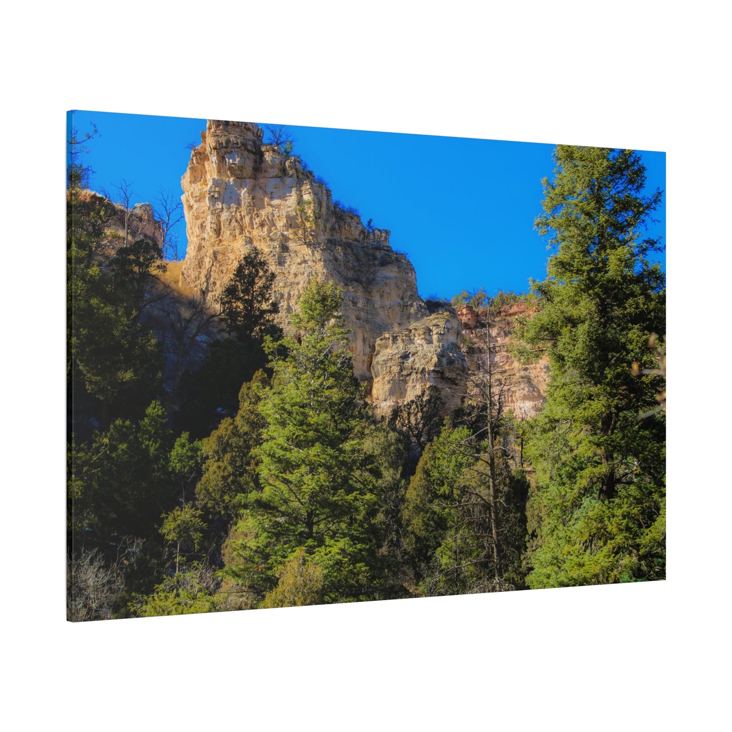 Canvas Print - Towering Cliff Green Trees Blue Skies Photography
