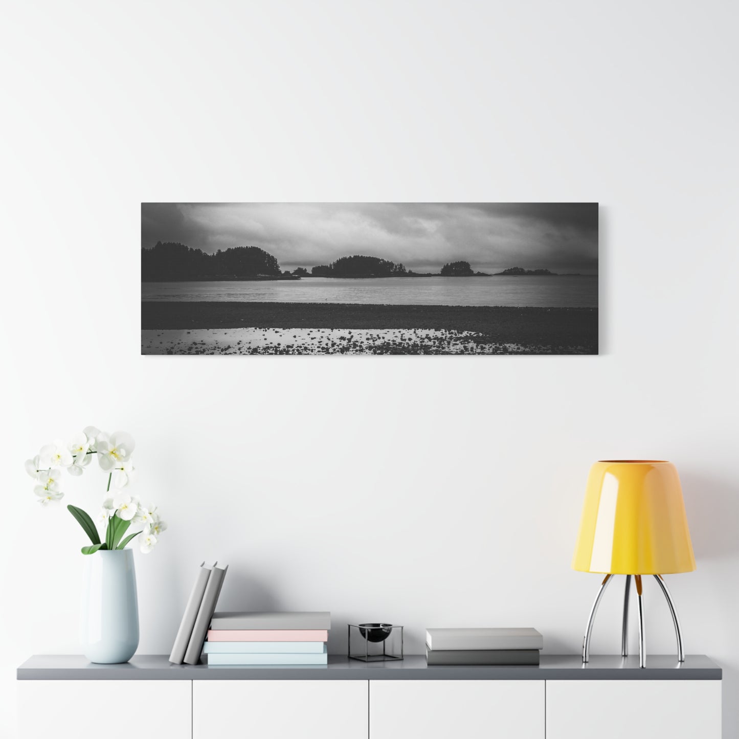Canvas Wall Art - Photography Grey Scale Ocean Islands