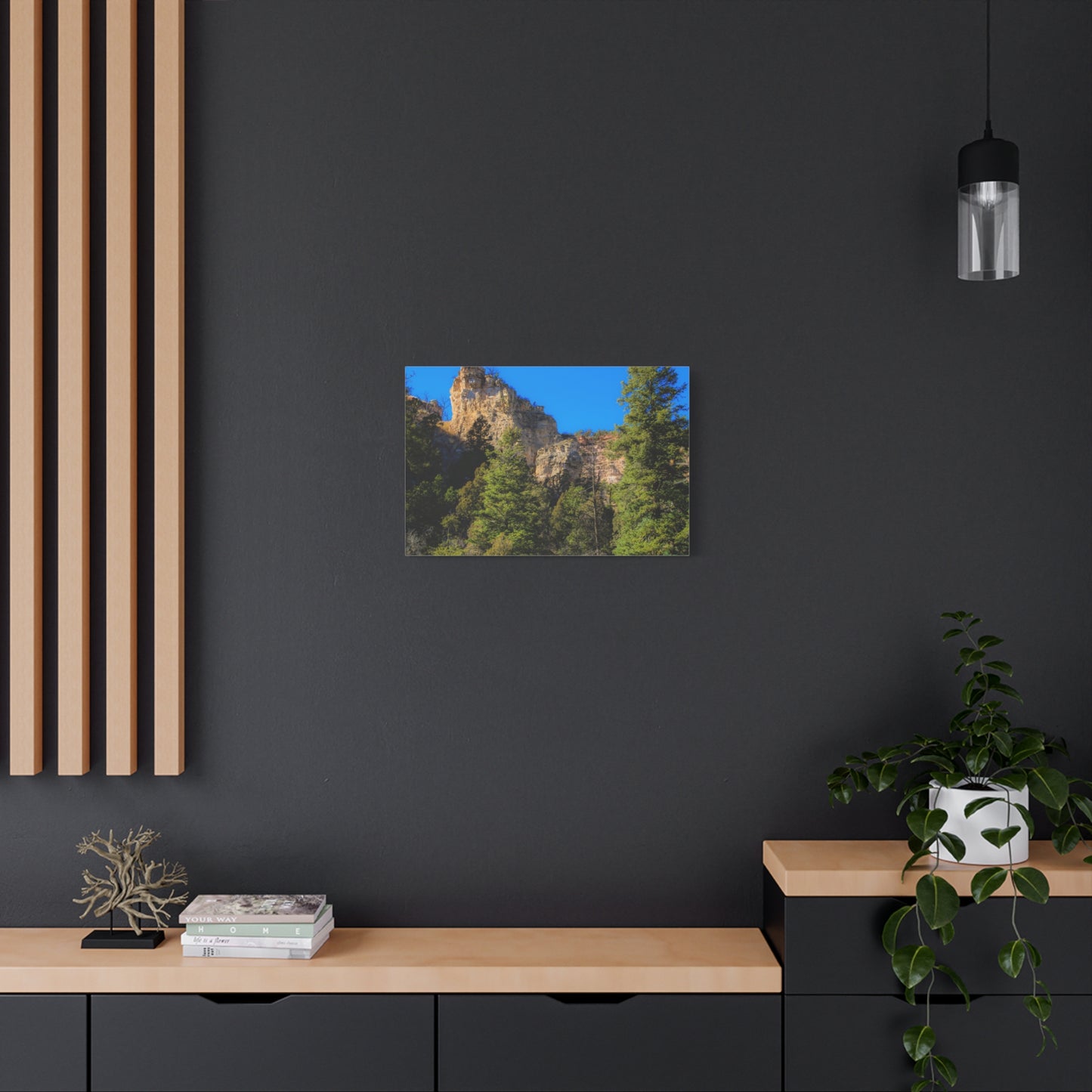 Canvas Print - Towering Cliff Green Trees Blue Skies Photography