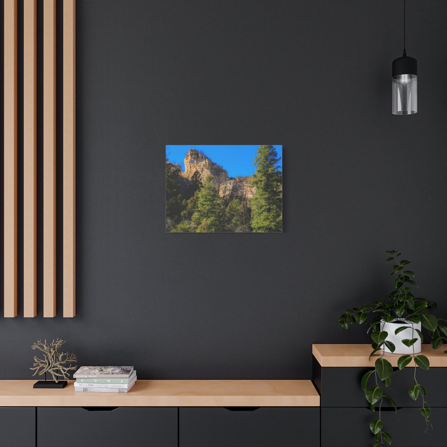 Canvas Print - Towering Cliff Green Trees Blue Skies Photography