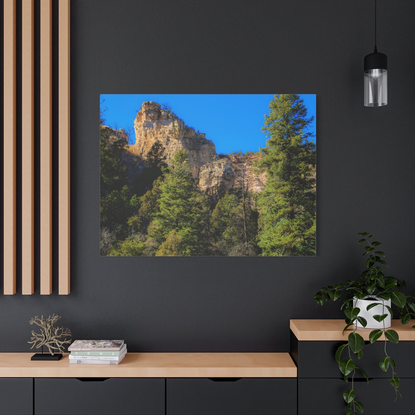 Canvas Print - Towering Cliff Green Trees Blue Skies Photography
