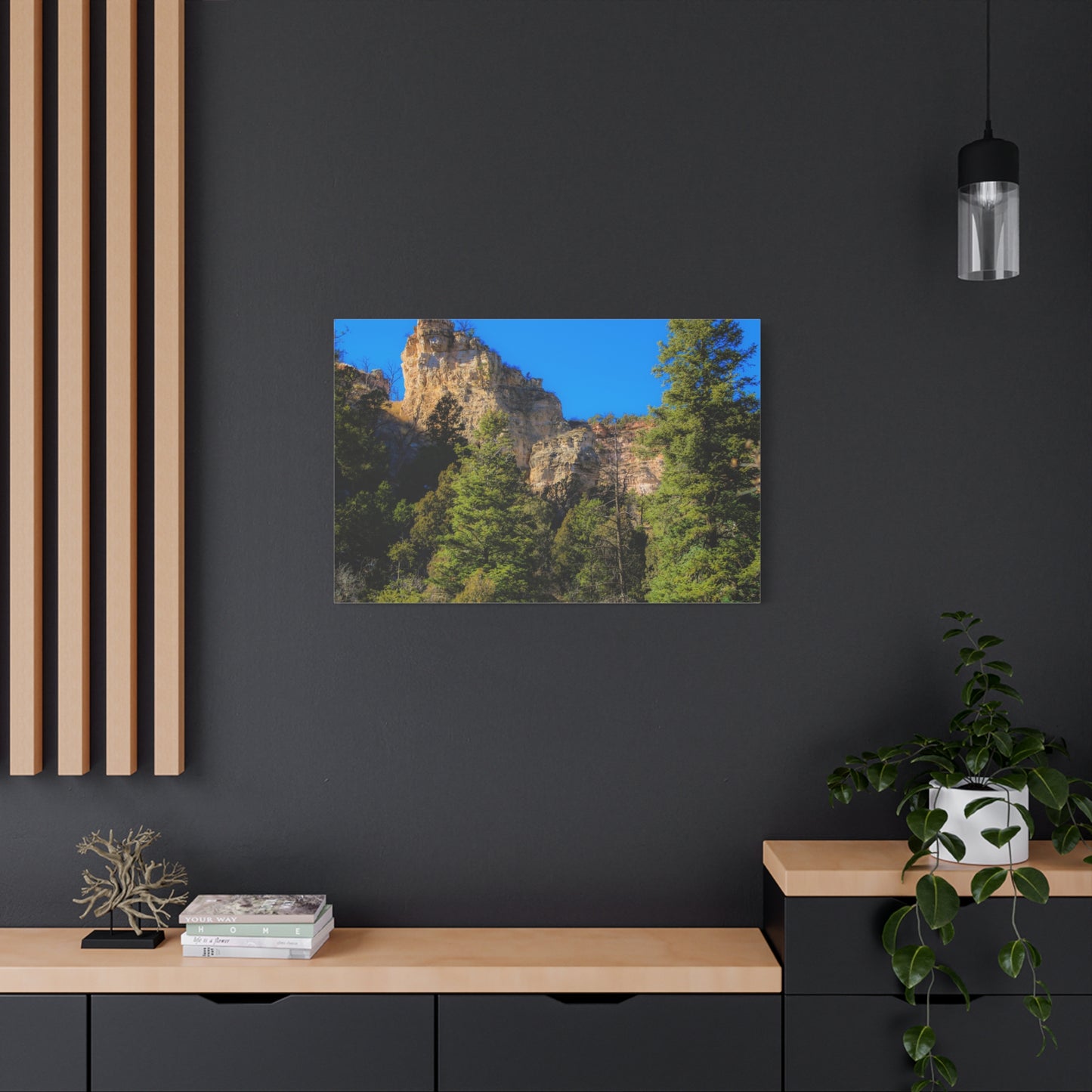 Canvas Print - Towering Cliff Green Trees Blue Skies Photography
