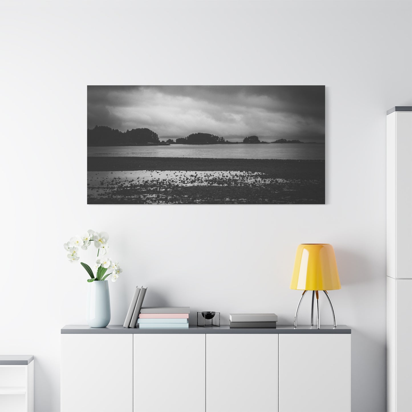 Canvas Wall Art - Photography Grey Scale Ocean Islands