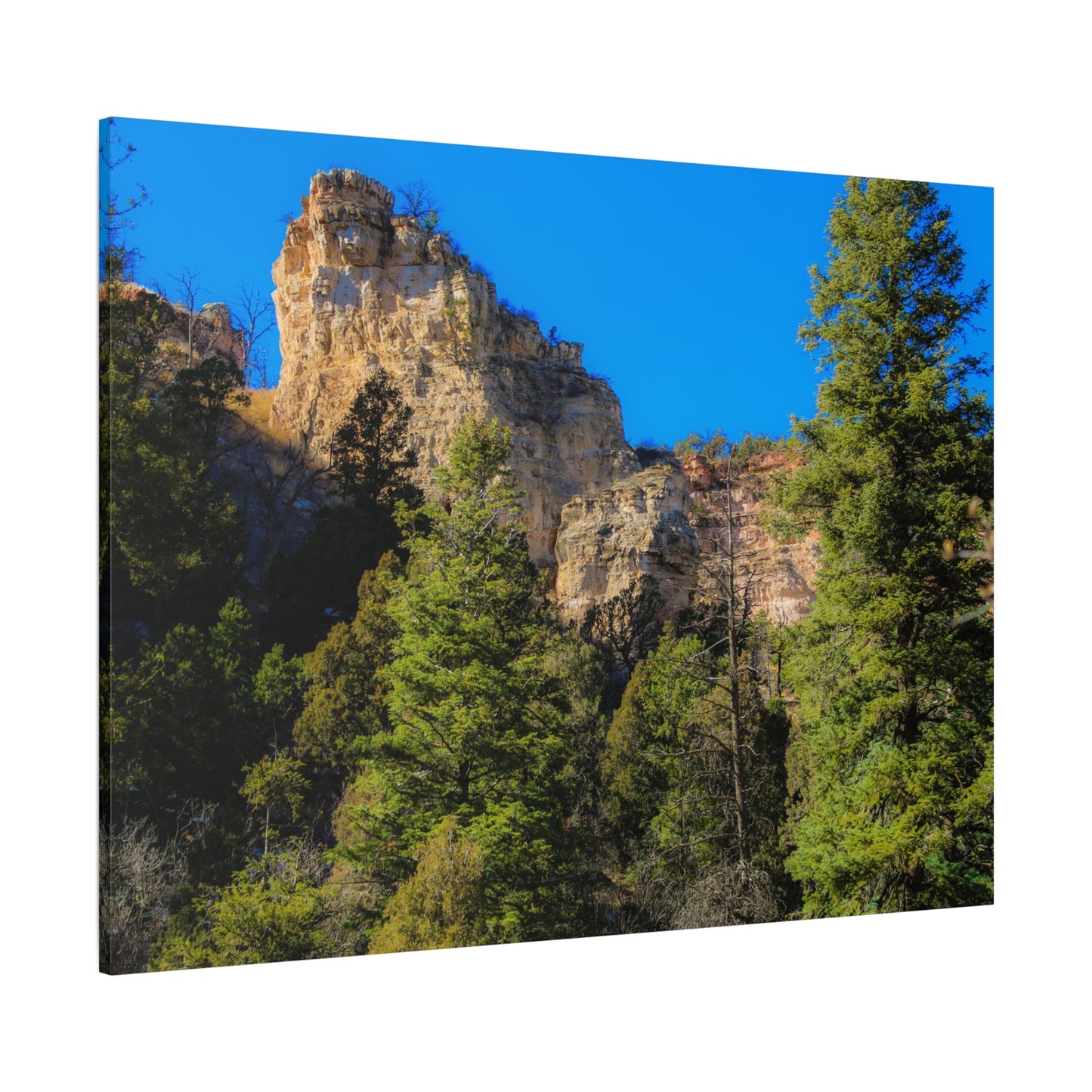 Canvas Print - Towering Cliff Green Trees Blue Skies Photography