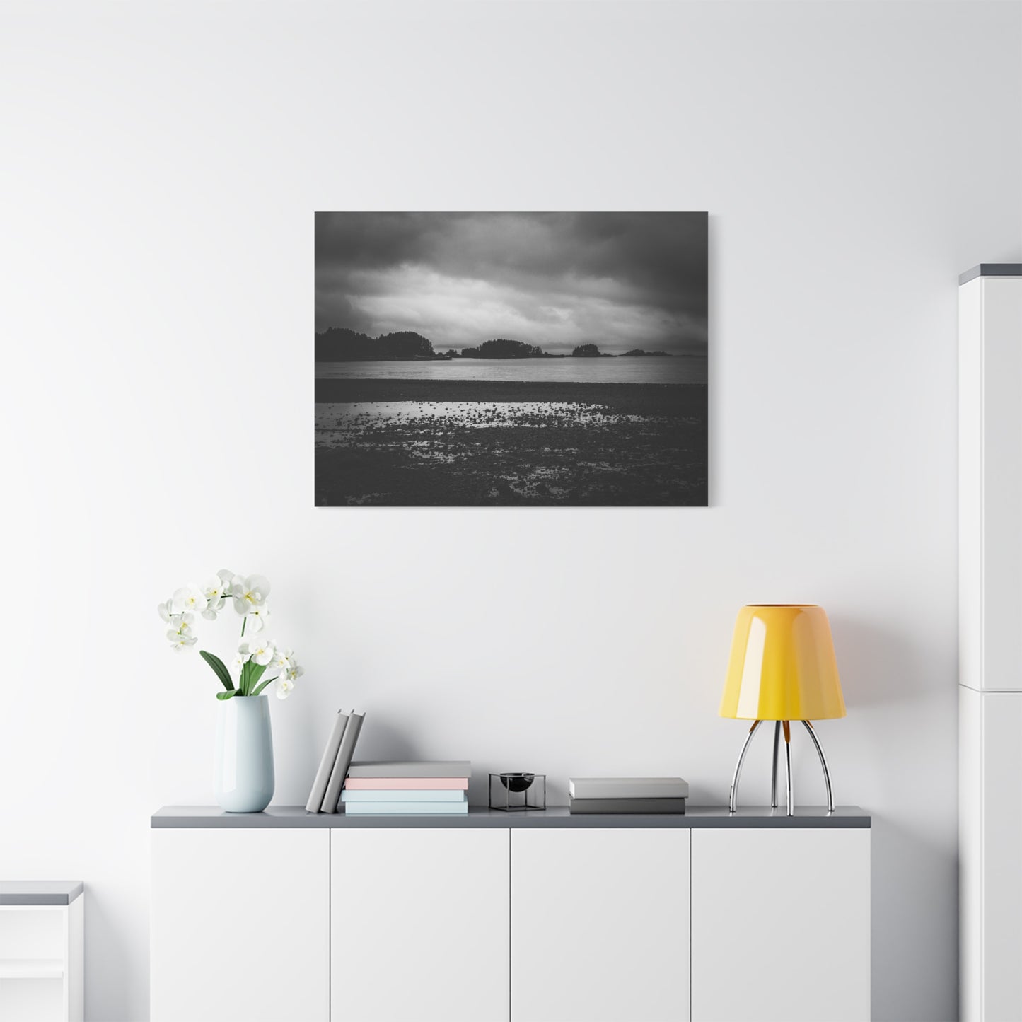 Canvas Wall Art - Photography Grey Scale Ocean Islands