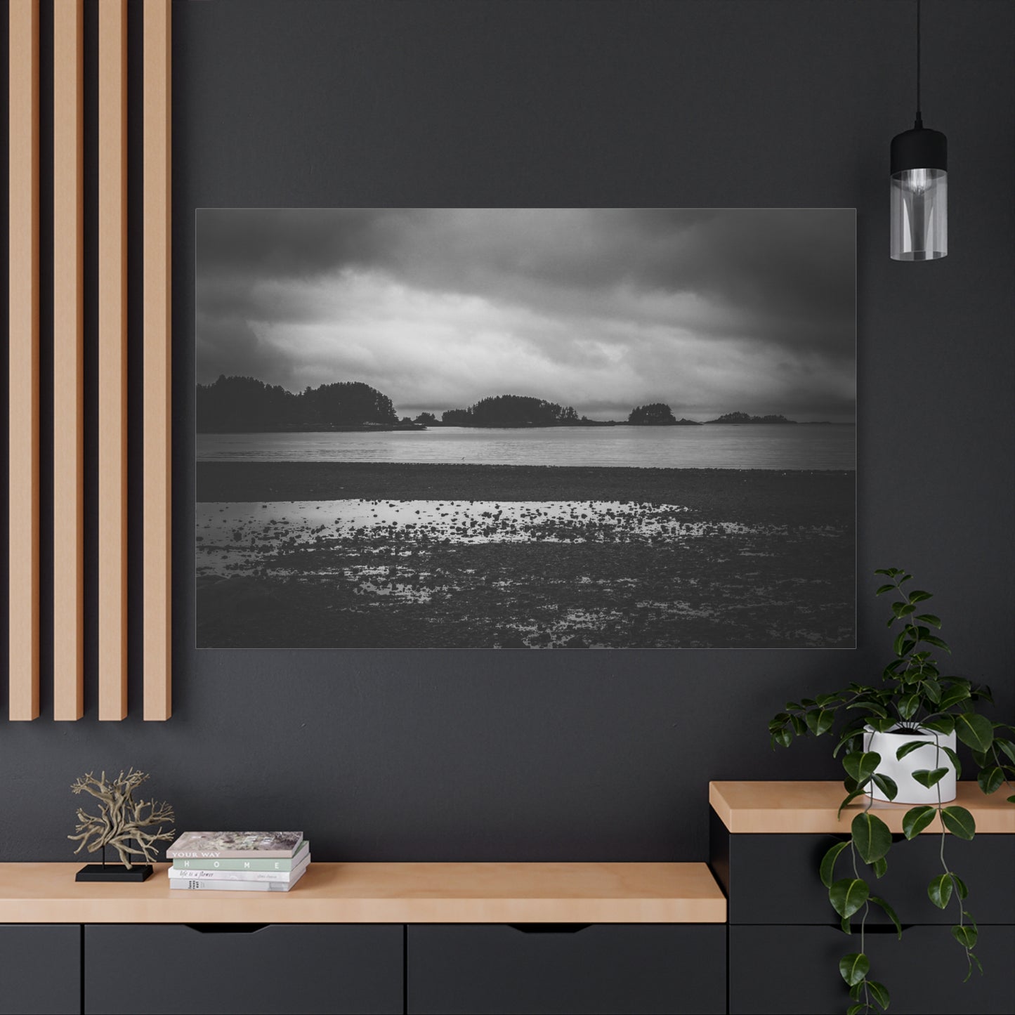 Canvas Wall Art - Photography Grey Scale Ocean Islands