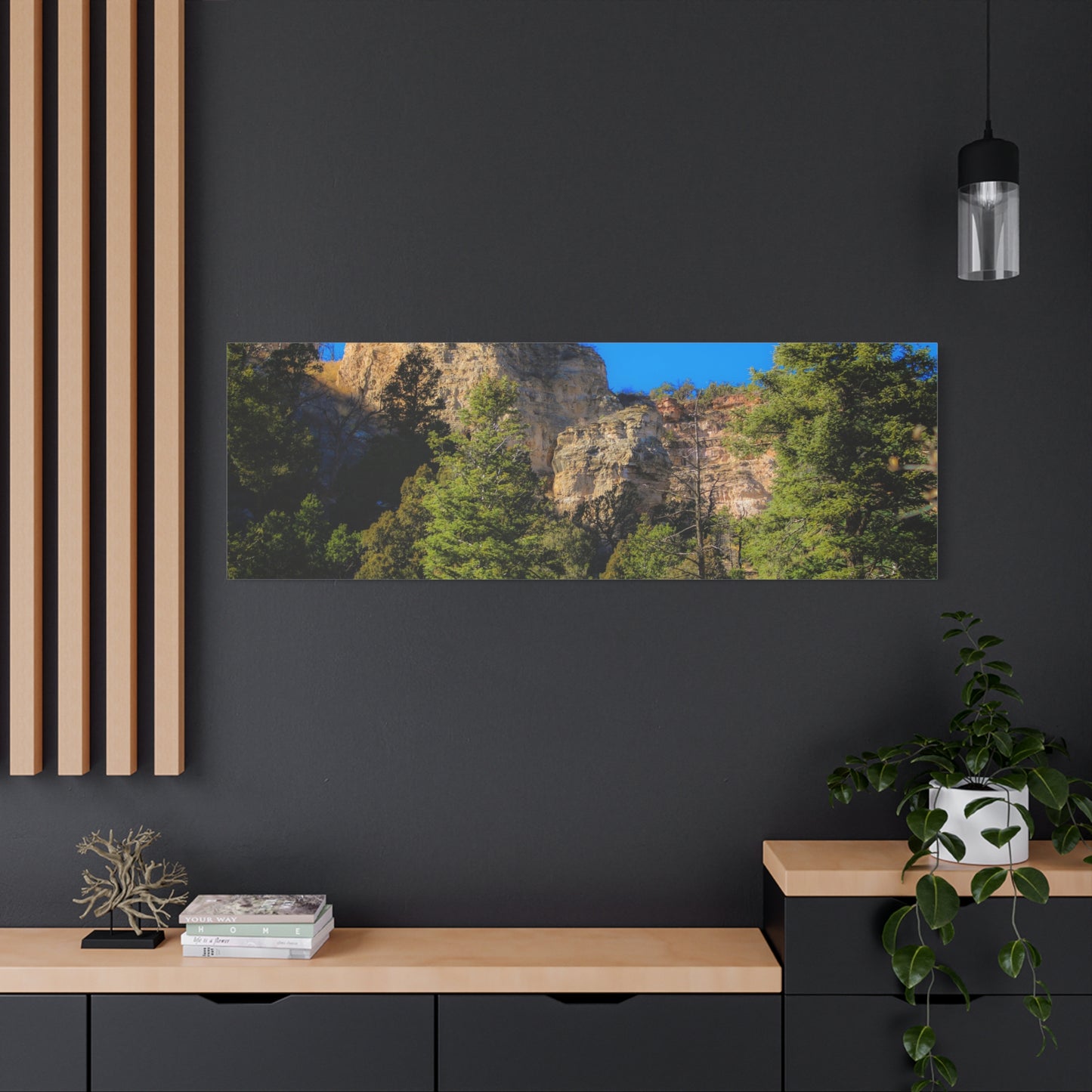 Canvas Print - Towering Cliff Green Trees Blue Skies Photography