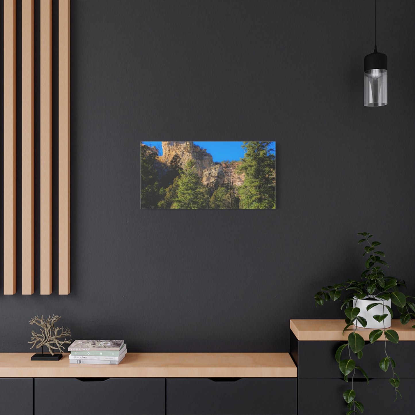 Canvas Print - Towering Cliff Green Trees Blue Skies Photography