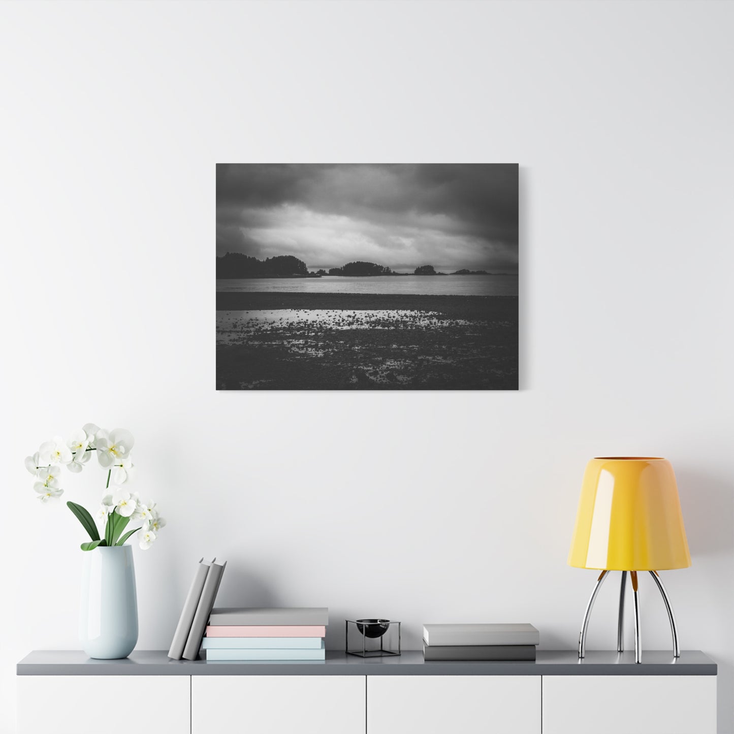 Canvas Wall Art - Photography Grey Scale Ocean Islands