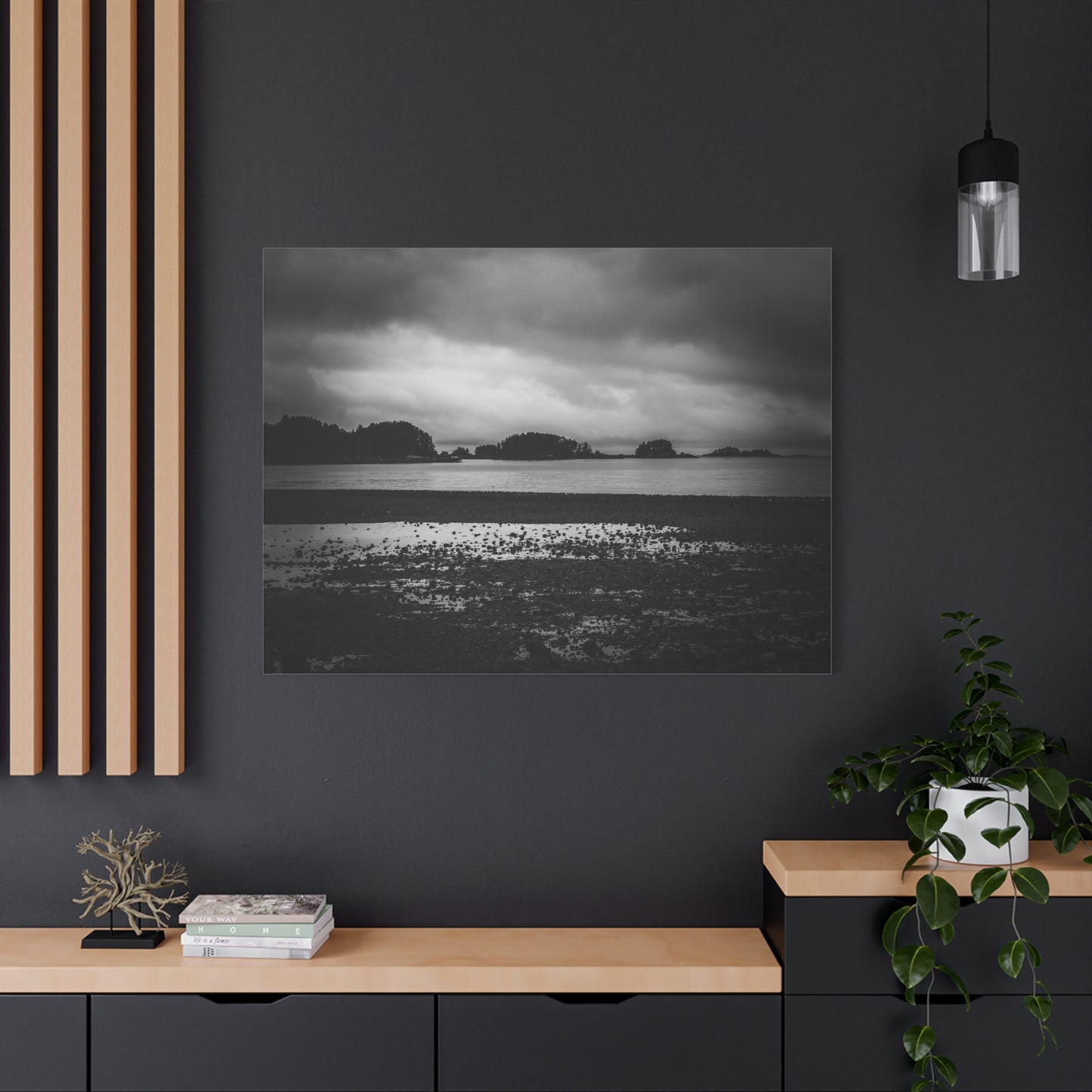 Canvas Wall Art - Photography Grey Scale Ocean Islands