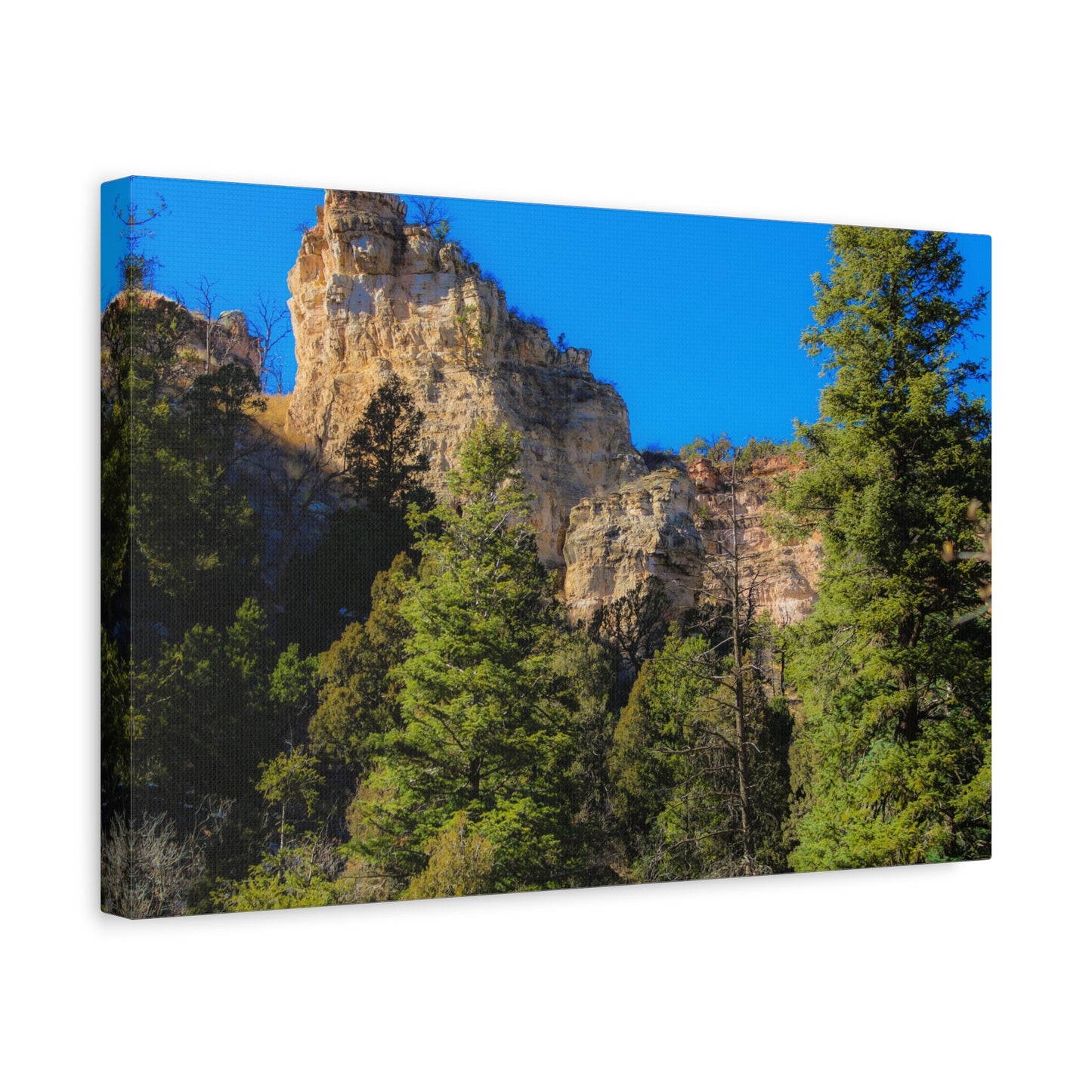 Canvas Print - Towering Cliff Green Trees Blue Skies Photography