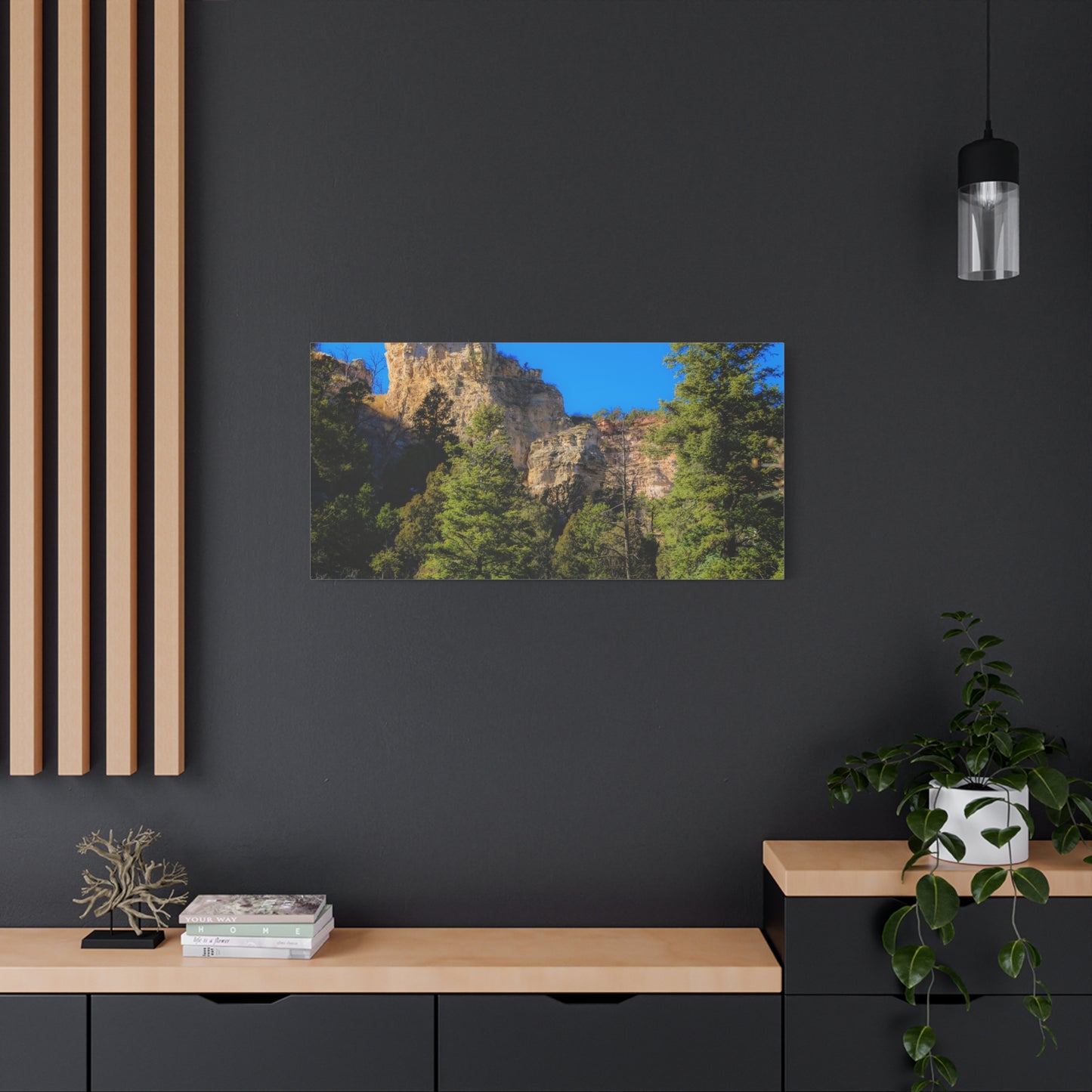 Canvas Print - Towering Cliff Green Trees Blue Skies Photography