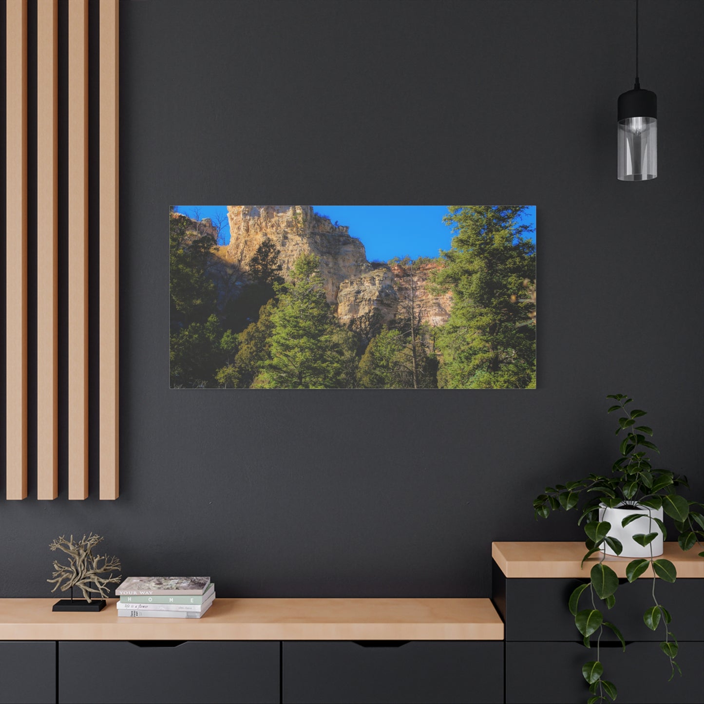 Canvas Print - Towering Cliff Green Trees Blue Skies Photography