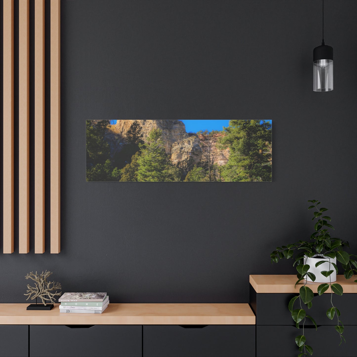 Canvas Print - Towering Cliff Green Trees Blue Skies Photography