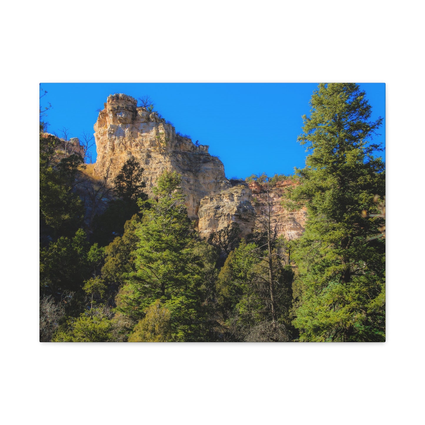 Canvas Print - Towering Cliff Green Trees Blue Skies Photography
