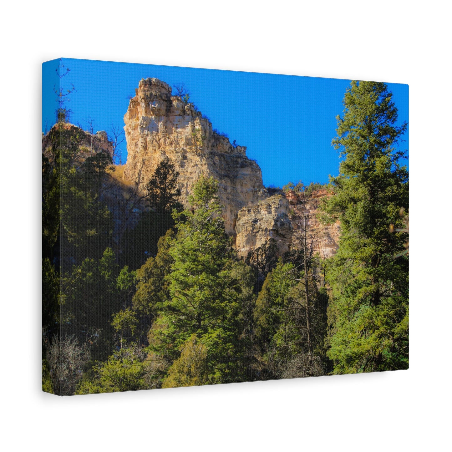Canvas Print - Towering Cliff Green Trees Blue Skies Photography