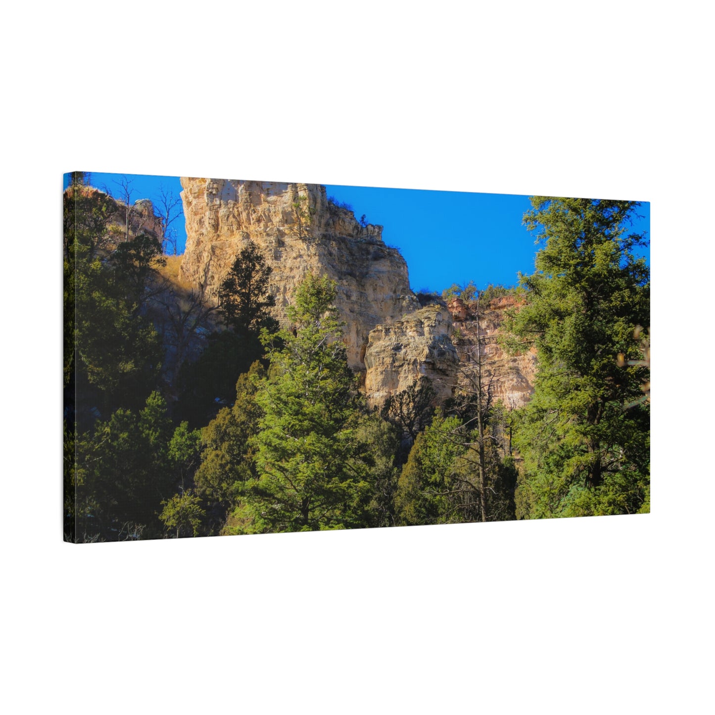 Canvas Print - Towering Cliff Green Trees Blue Skies Photography