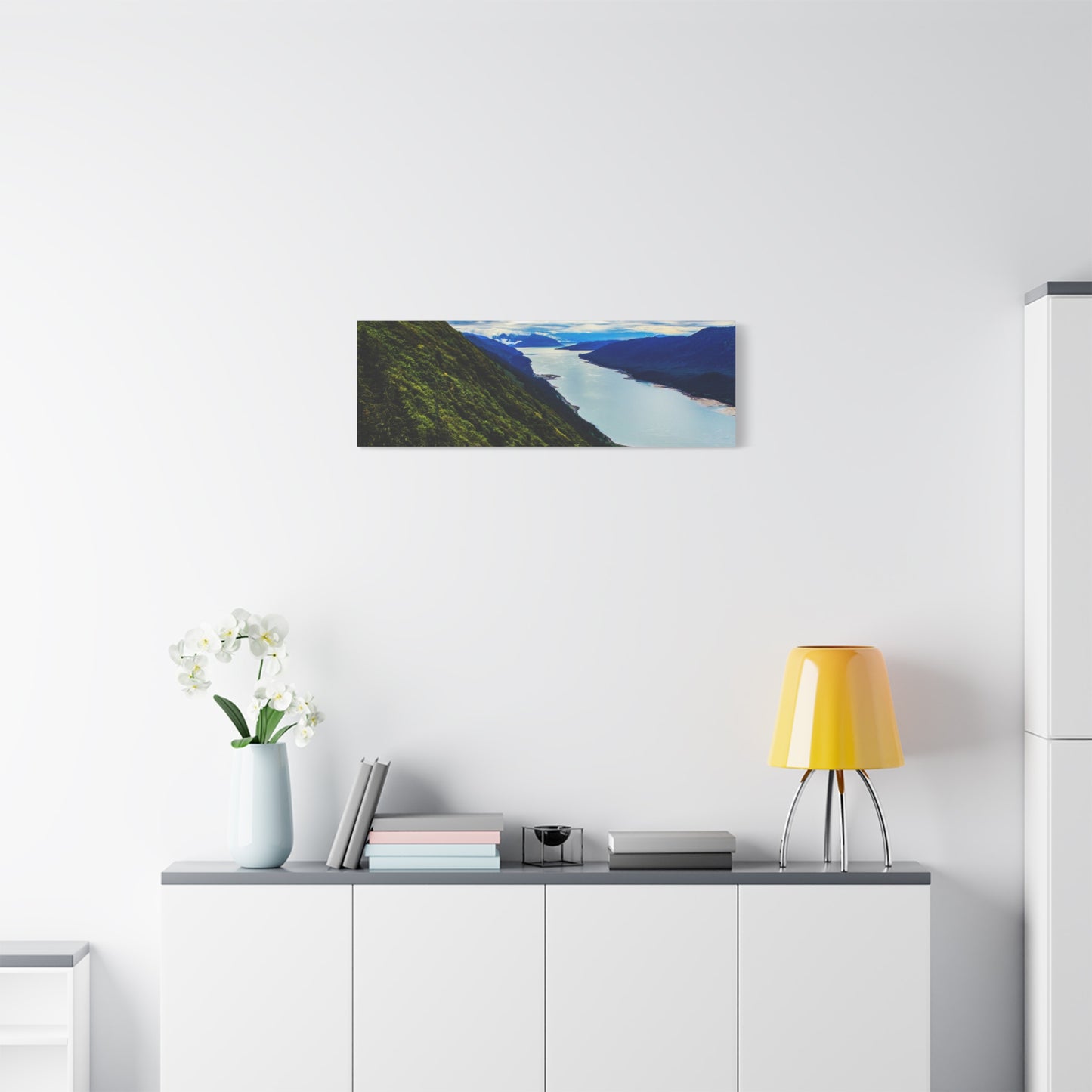 Canvas Wall Art - River at the Bottom of a Mountain Scene
