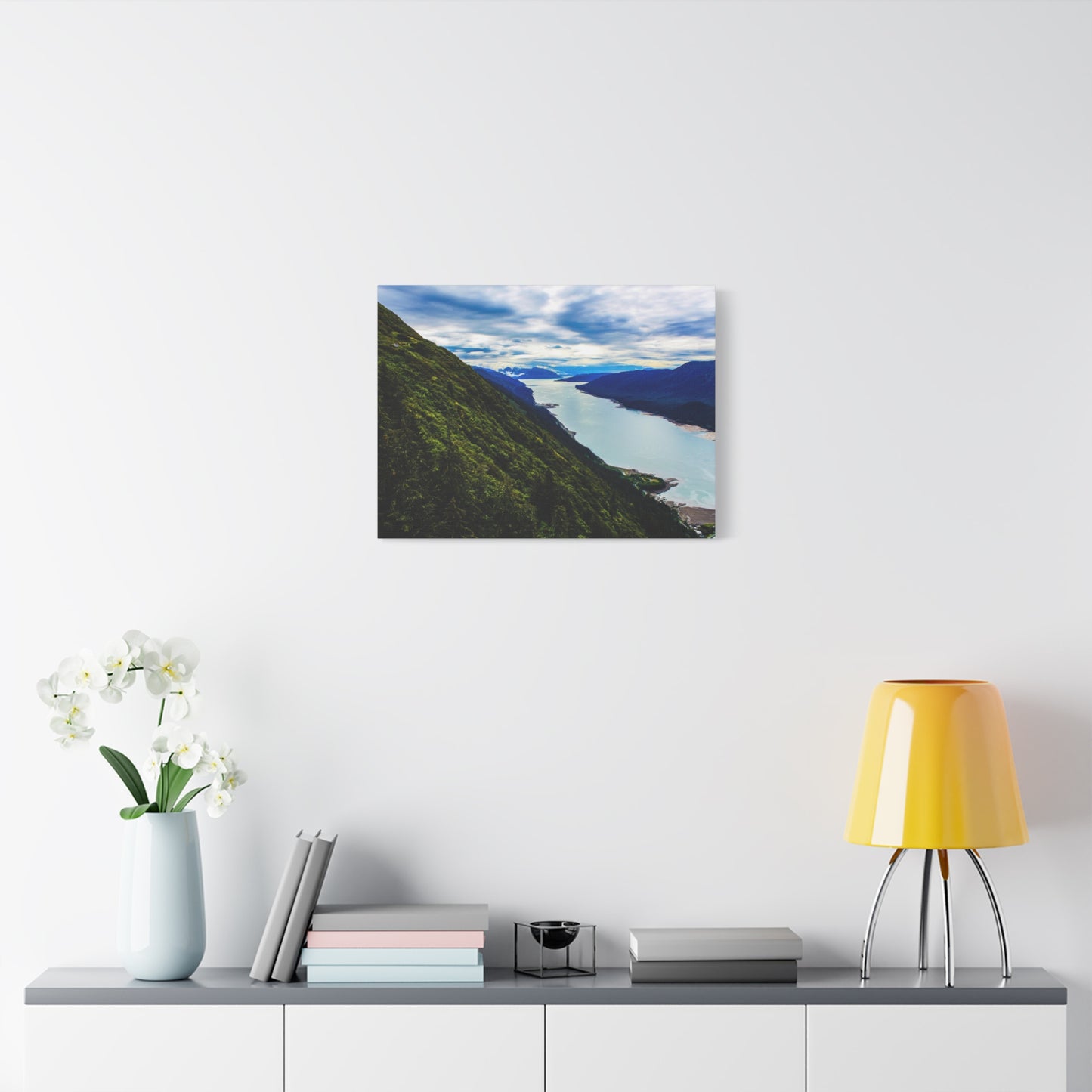 Canvas Wall Art - River at the Bottom of a Mountain Scene