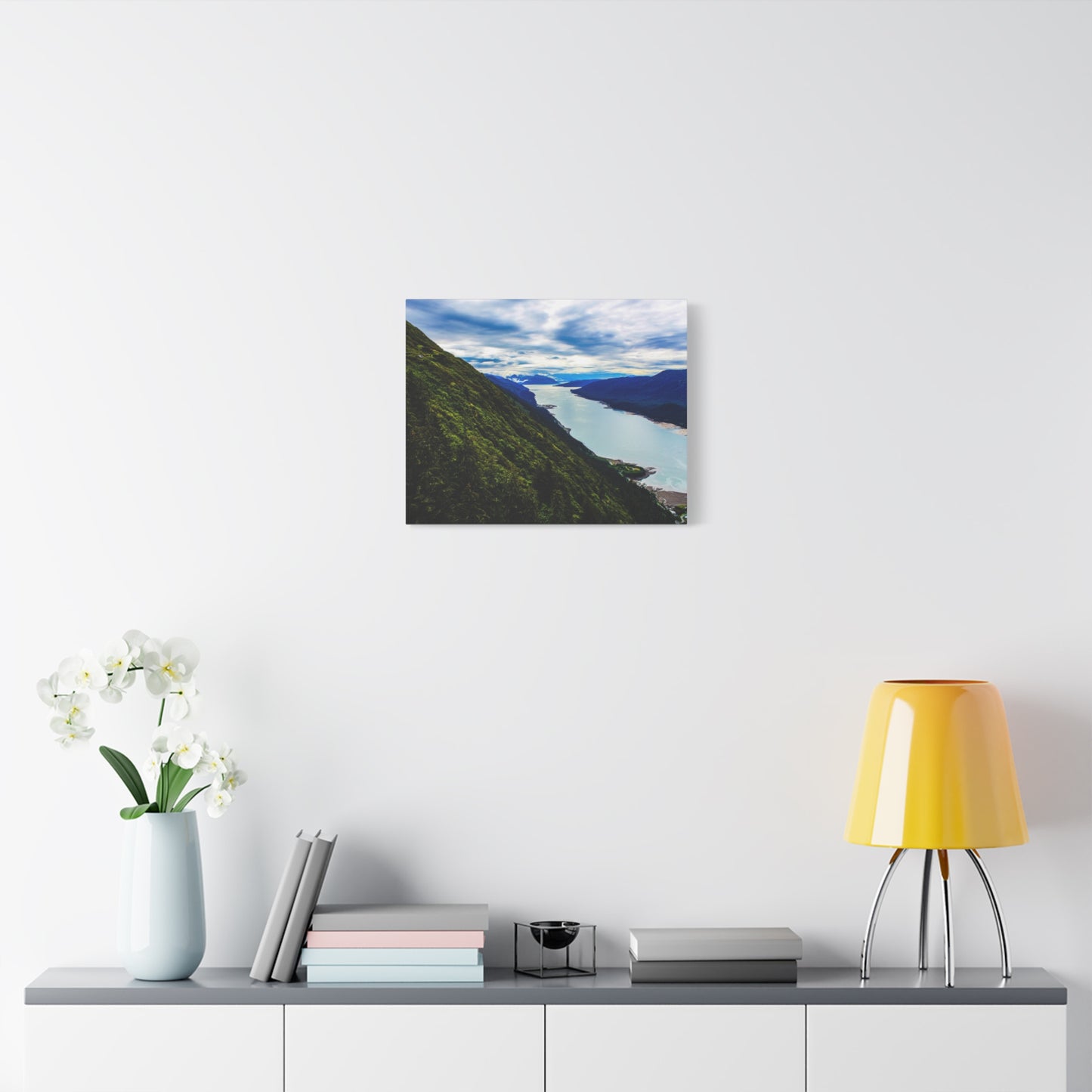 Canvas Wall Art - River at the Bottom of a Mountain Scene