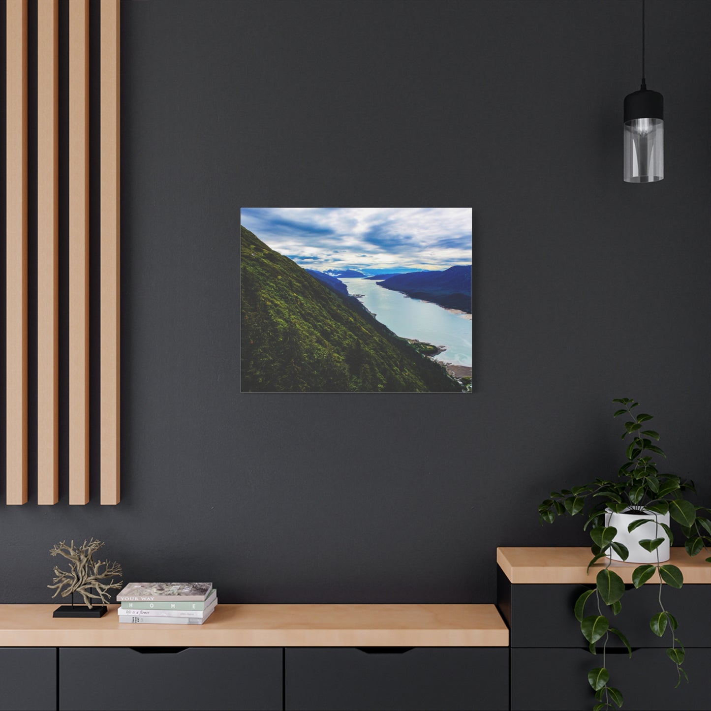 Canvas Wall Art - River at the Bottom of a Mountain Scene