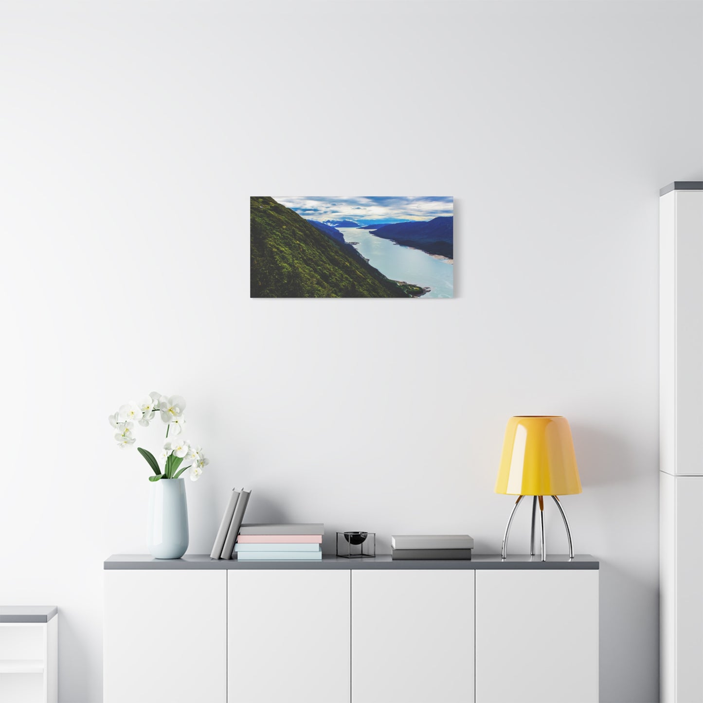 Canvas Wall Art - River at the Bottom of a Mountain Scene