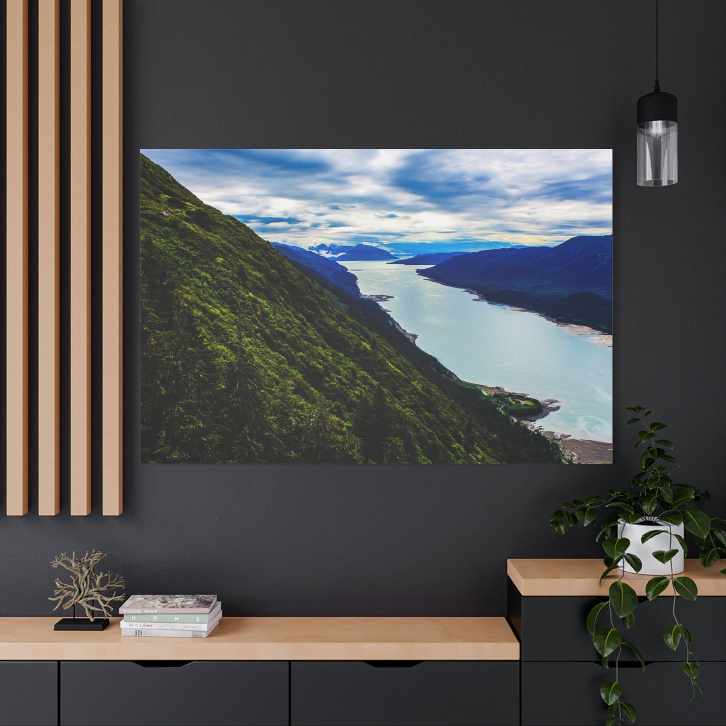 Canvas Wall Art - River at the Bottom of a Mountain Scene
