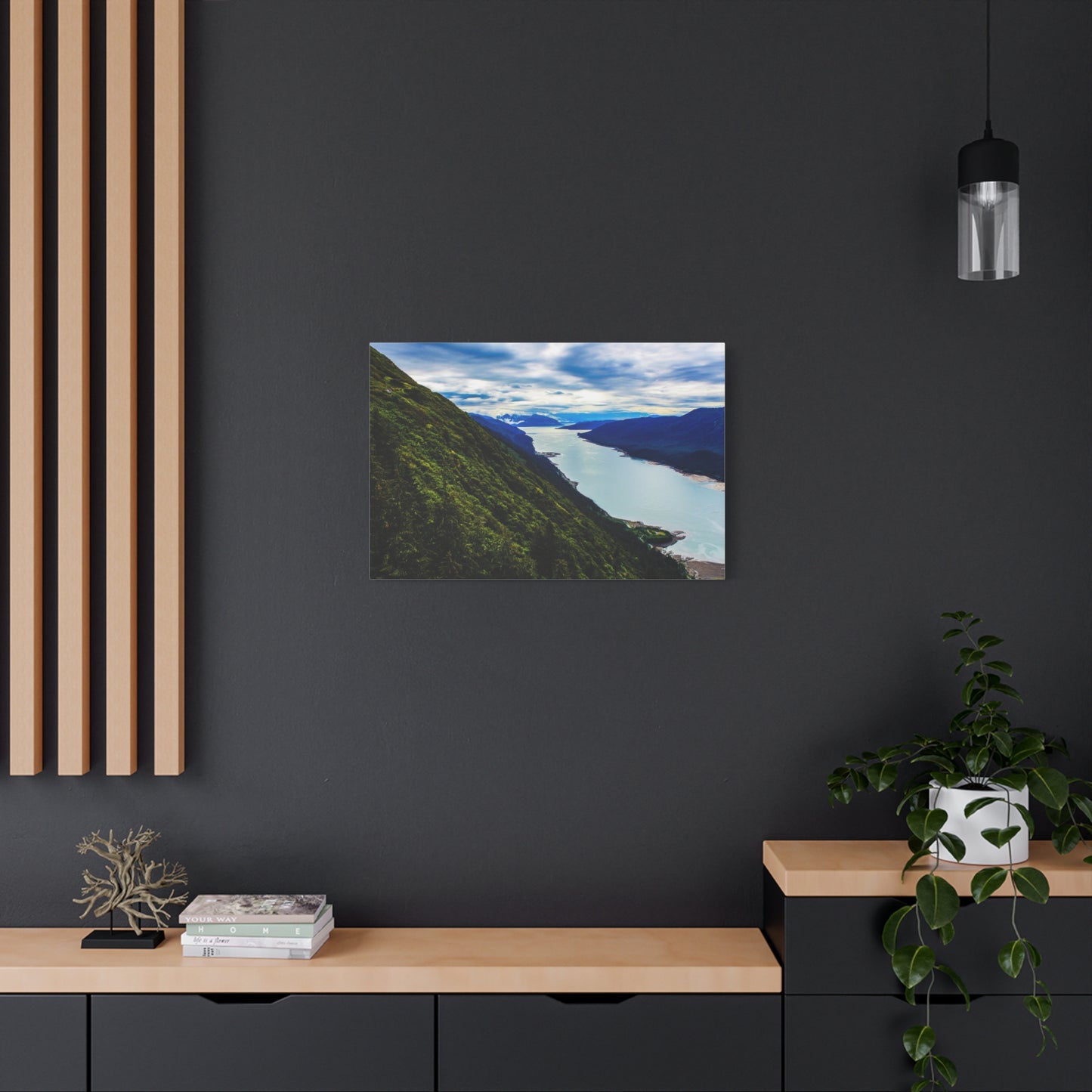 Canvas Wall Art - River at the Bottom of a Mountain Scene