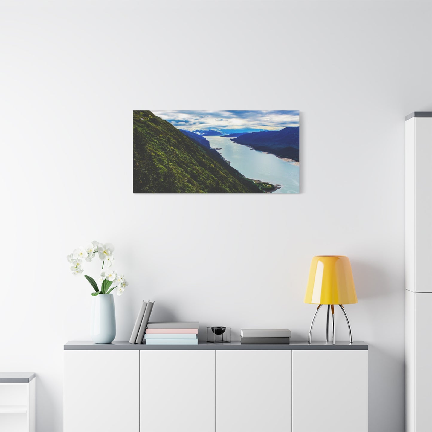 Canvas Wall Art - River at the Bottom of a Mountain Scene